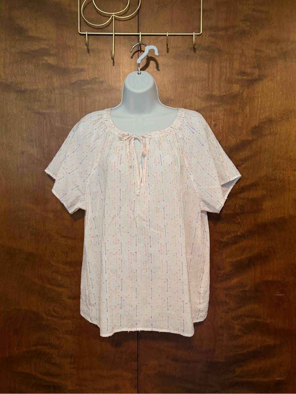 Loft Outlet Short Sleeve Swiss Dot Peasant Blouse Womens M White Cotton Poplin